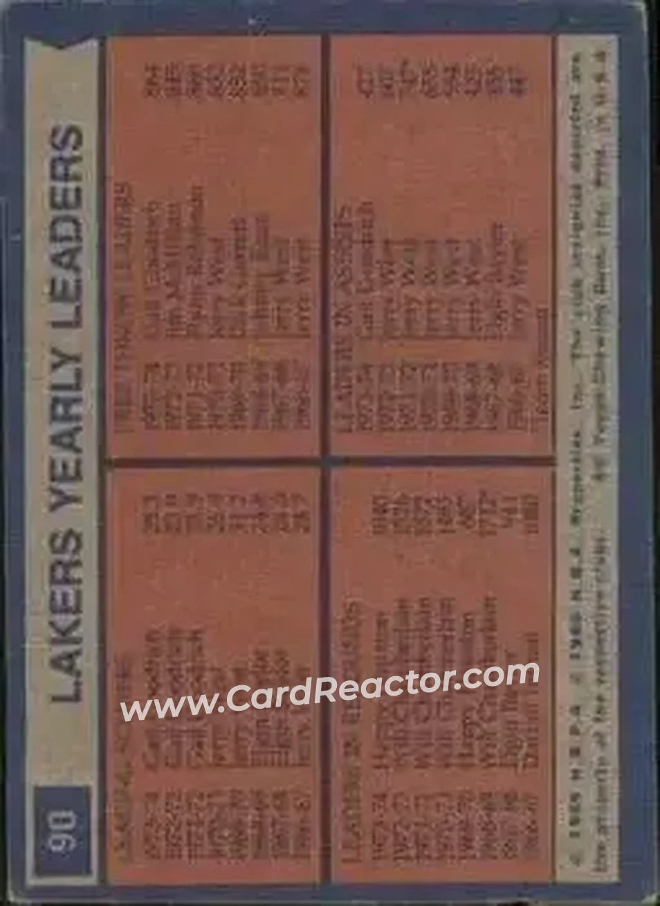 1974-75 Topps #90 - Card #90 - Los Angeles Lakers - Back