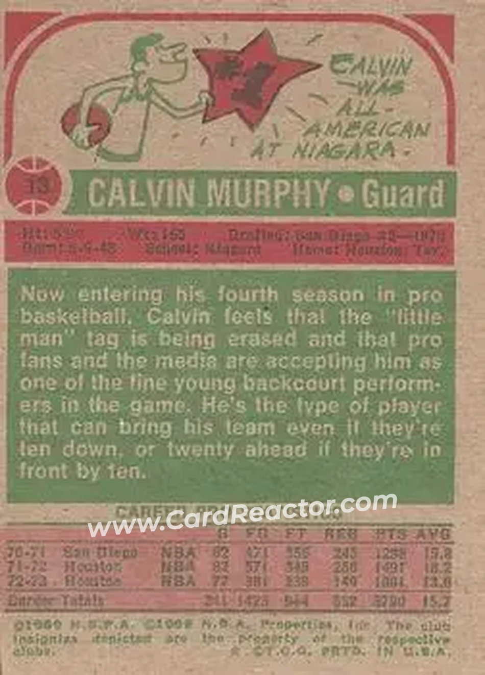 1973-74 Topps #13 - Calvin Murphy - Houston Rockets - Back