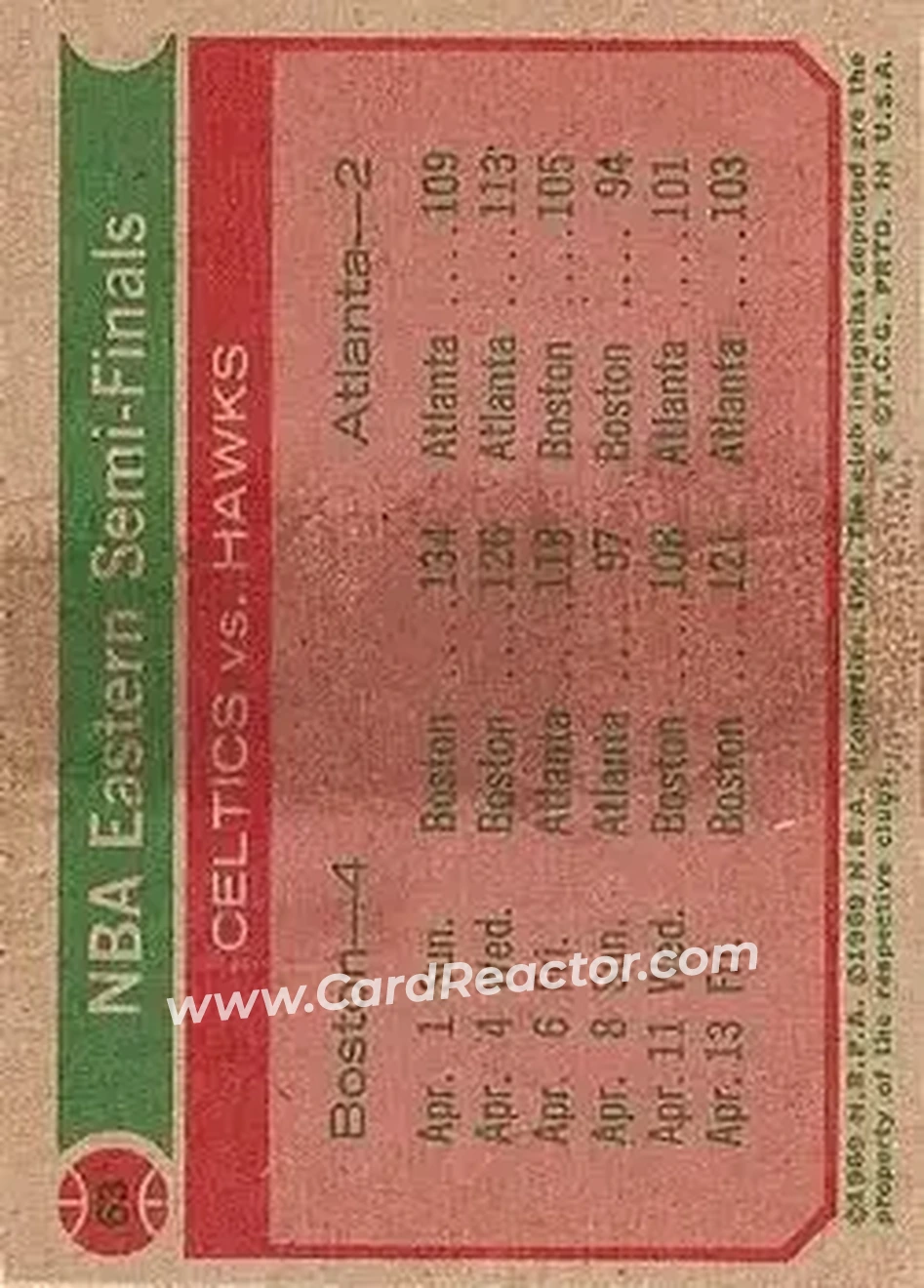 1973-74 Topps #63 - Card #63 - Back