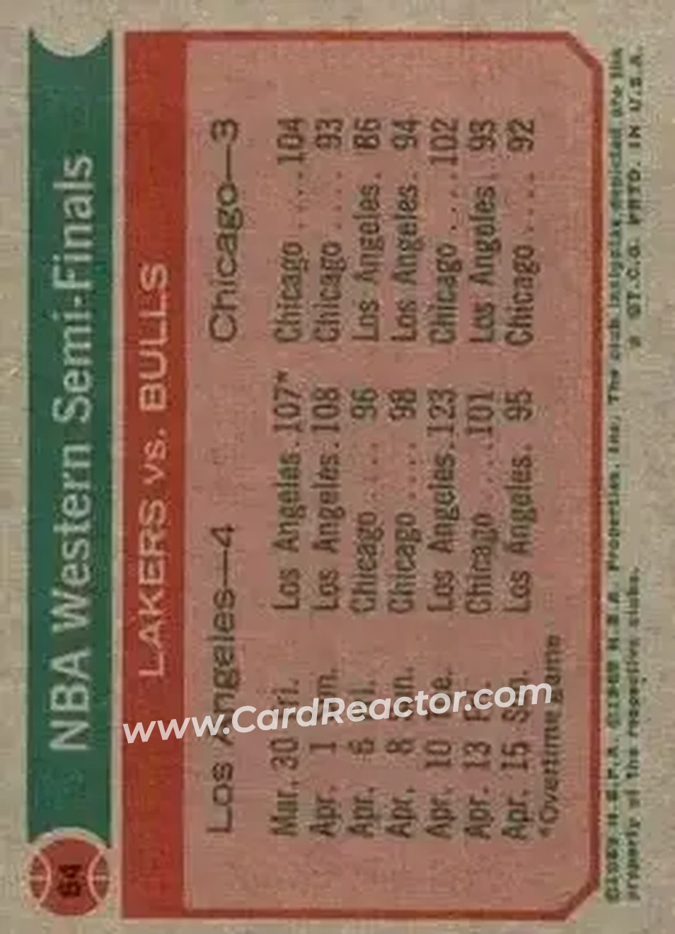 1973-74 Topps #64 - Card #64 - Back