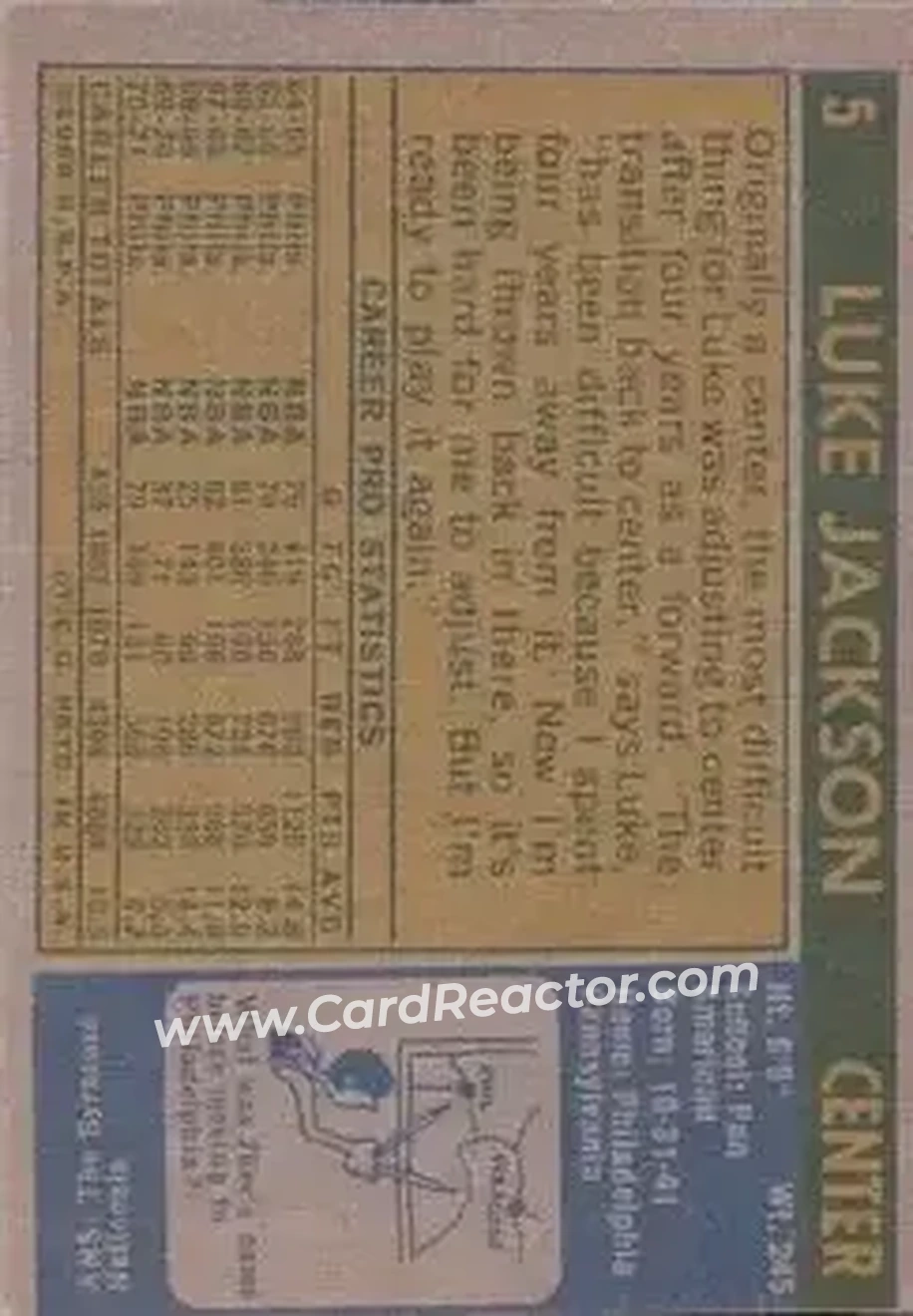 1971-72 Topps #5 - Luke Jackson - Philadelphia 76ers - Back