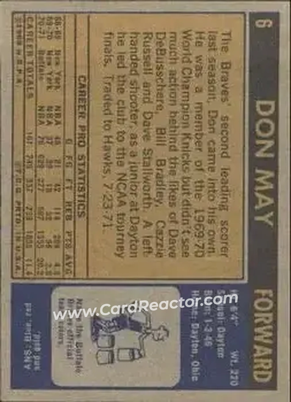 1971-72 Topps #6 - Don May - Atlanta Hawks - Back