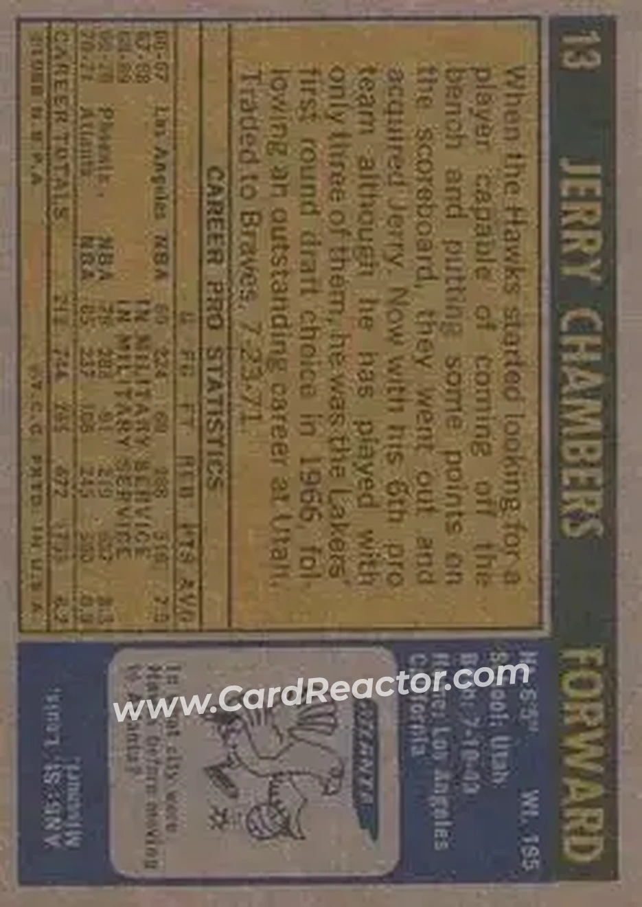 1971-72 Topps #13 - Jerry Chambers - Buffalo Braves - Back