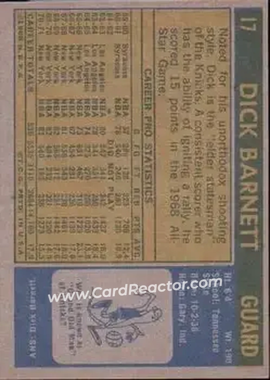 1971-72 Topps #17 - Dick Barnett - New York Knicks - Back