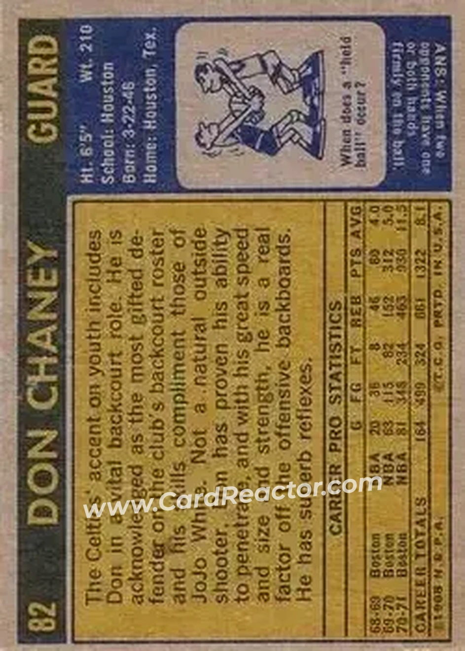 1971-72 Topps #82 - Don Chaney - Boston Celtics - Back 1971-72 Topps #82 - Don Chaney - Boston Celtics - Back