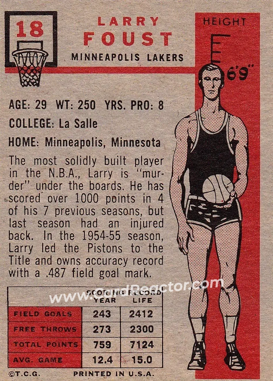 1957-58 Topps #18 - Larry Foust - Minneapolis Lakers - Back