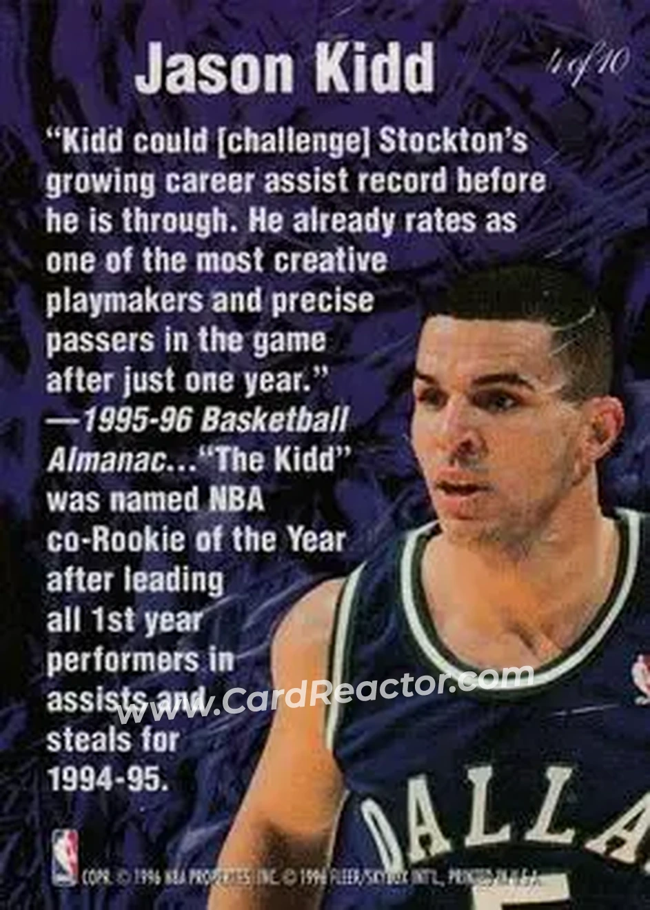 1995-96 Flair - Anticipation #4 - Jason Kidd - Dallas Mavericks - Back
