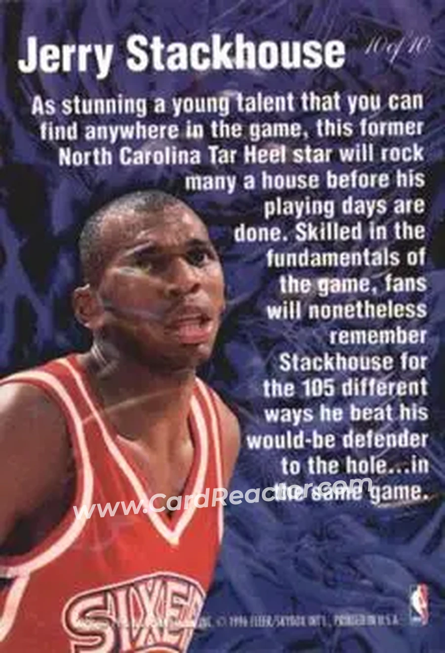 1995-96 Flair - Anticipation #10 - Jerry Stackhouse - Philadelphia 76ers - Back