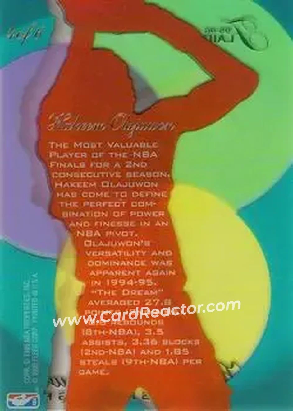 1995-96 Flair - Center Spotlight #4 - Hakeem Olajuwon - Houston Rockets - Back