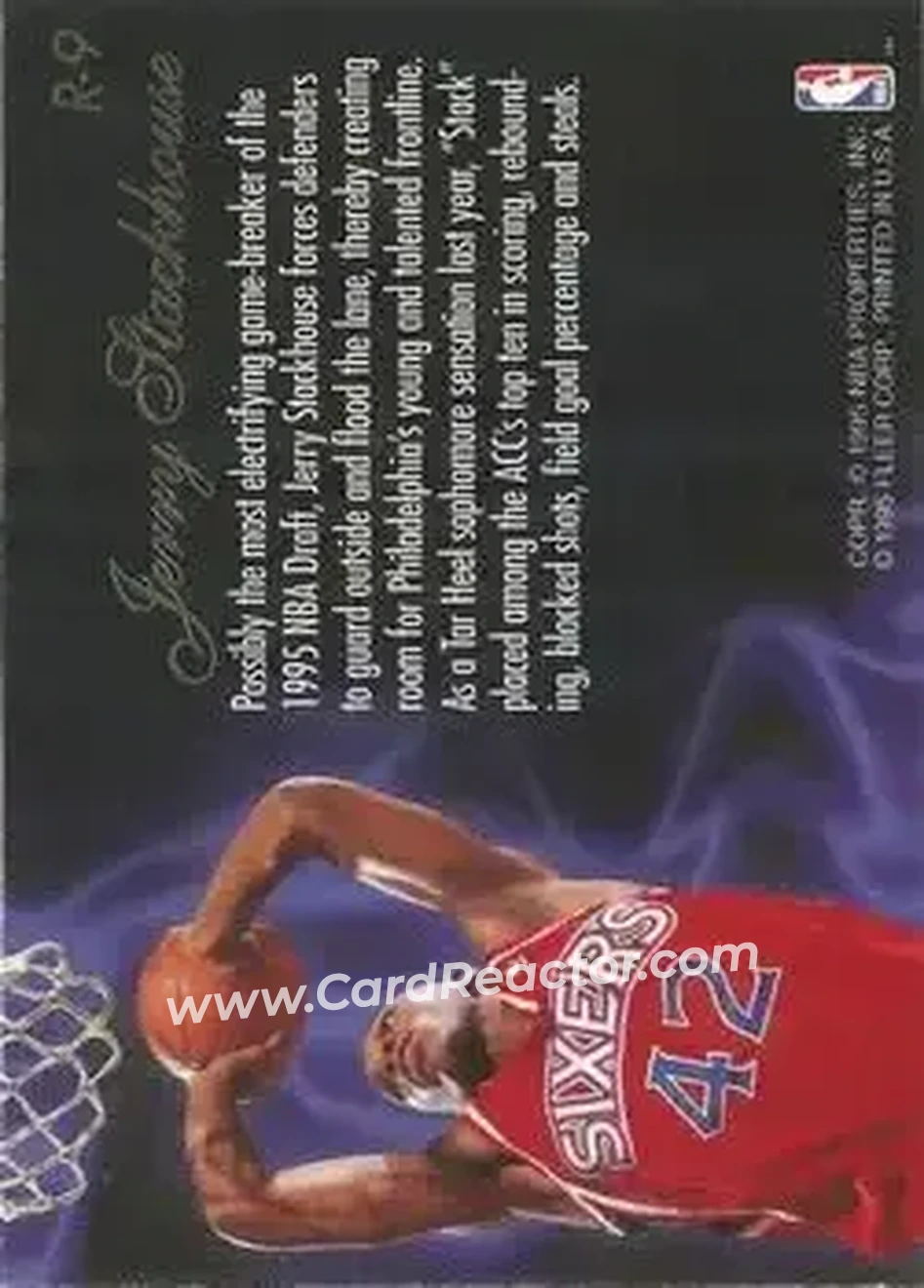 1995-96 Flair - Class of '95 #R-9 - Jerry Stackhouse - Philadelphia 76ers - Back