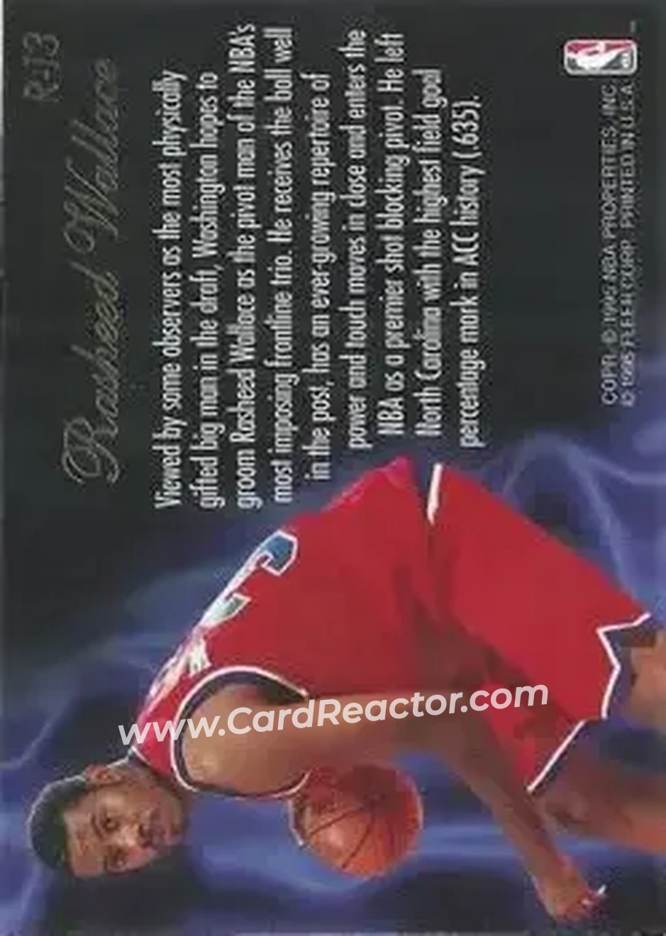 1995-96 Flair - Class of '95 #R-13 - Rasheed Wallace - Washington Bullets - Back