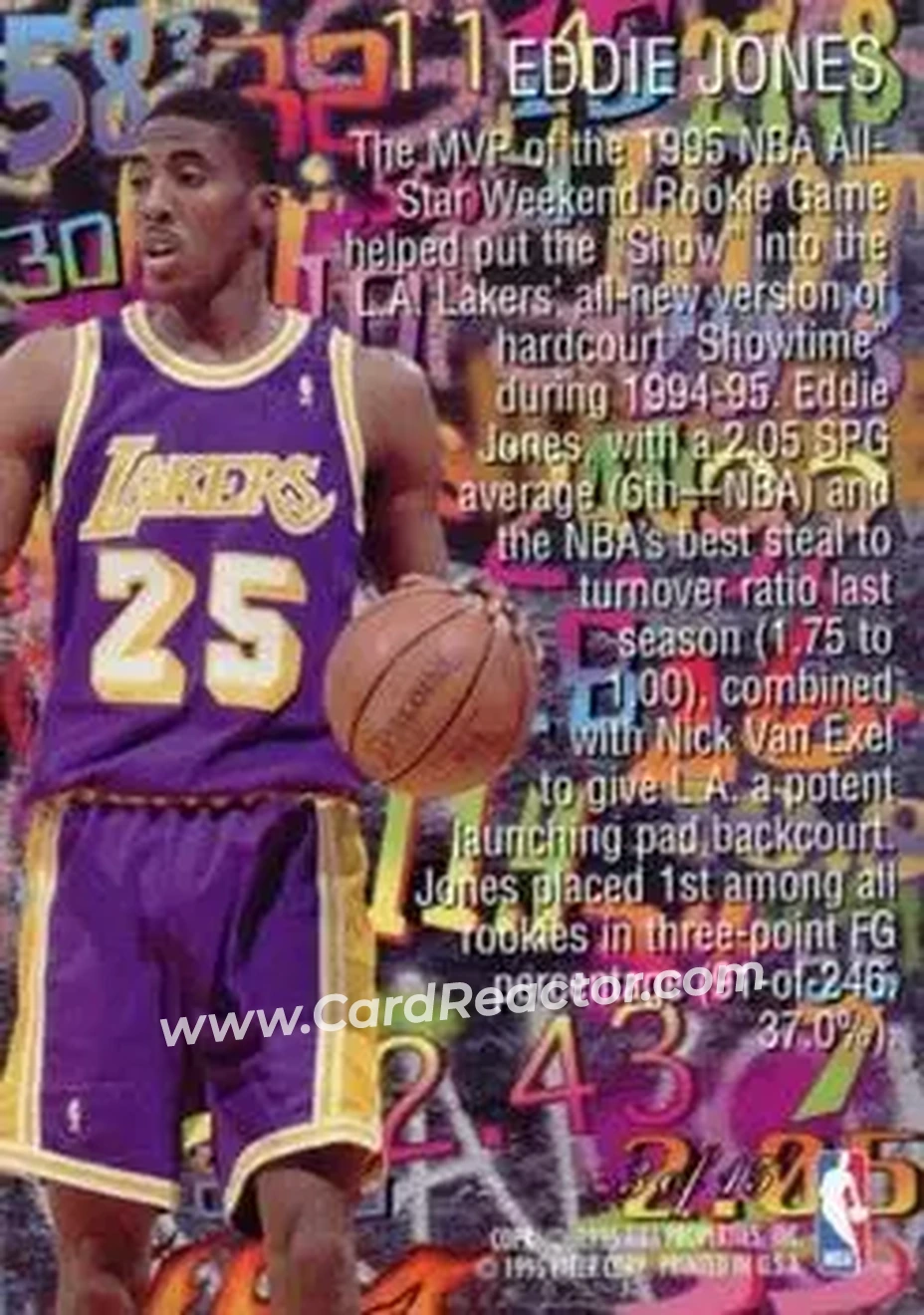 1995-96 Flair - Hot Numbers #3 - Eddie Jones - Los Angeles Lakers - Back