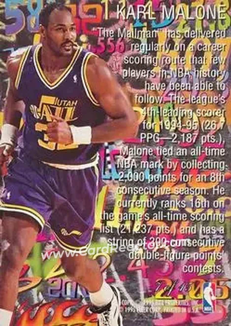 1995-96 Flair - Hot Numbers #7 - Karl Malone - Utah Jazz - Back