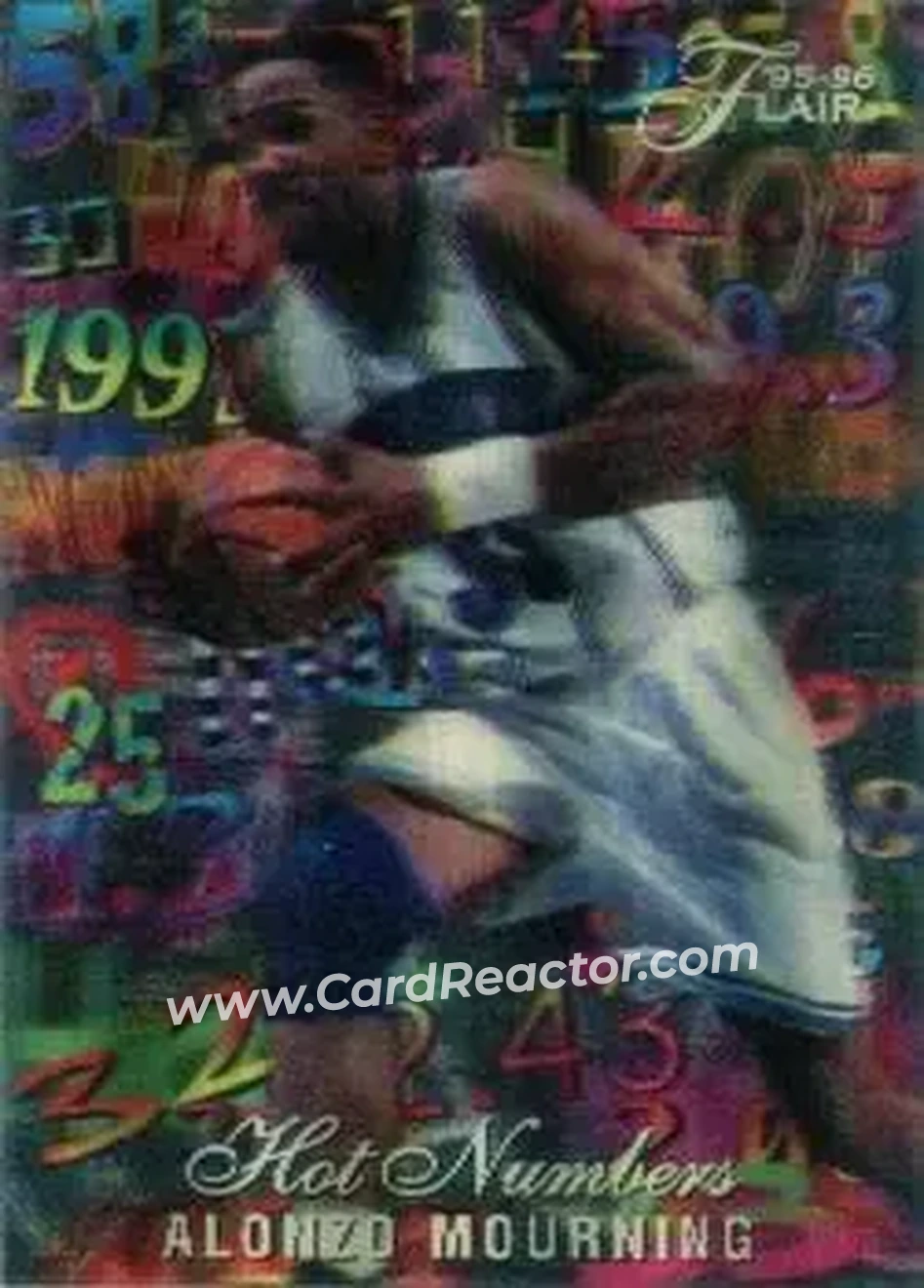 1995-96 Flair - Hot Numbers #8 - Alonzo Mourning - Charlotte Hornets - Front