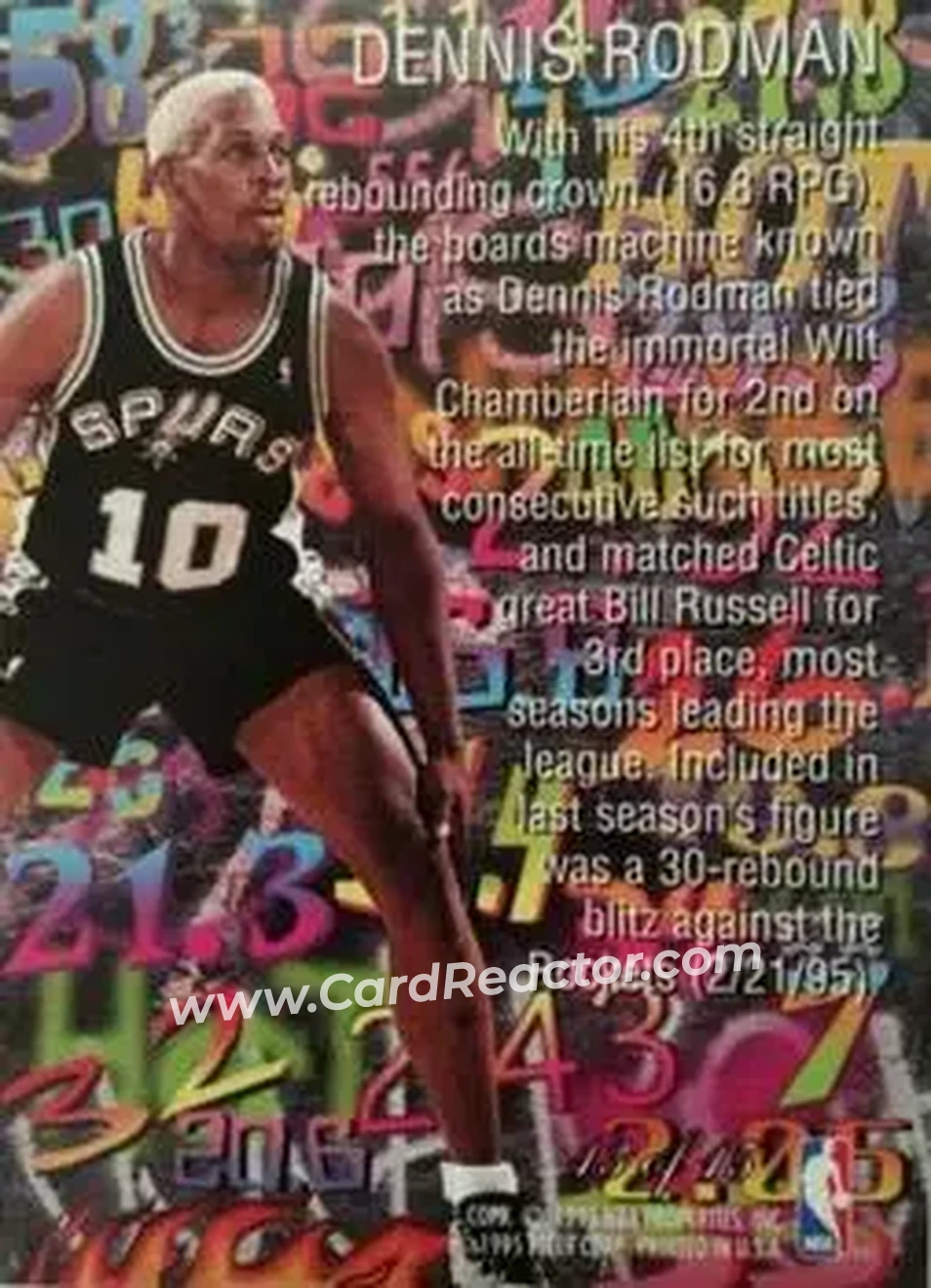 1995-96 Flair - Hot Numbers #13 - Dennis Rodman - San Antonio Spurs - Back