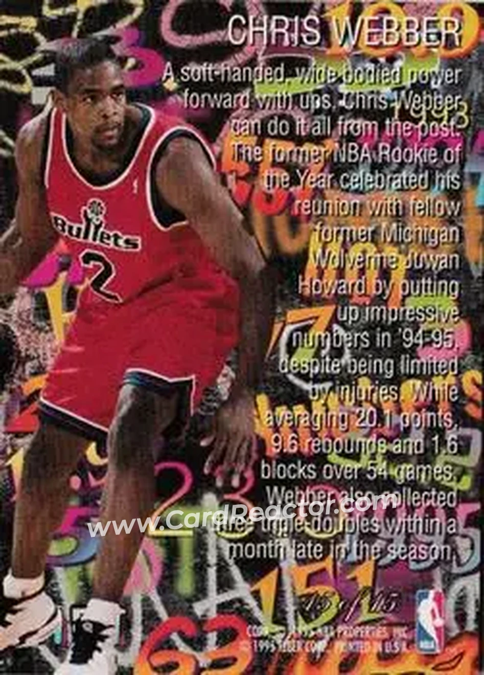 1995-96 Flair - Hot Numbers #15 - Chris Webber - Washington Bullets - Back
