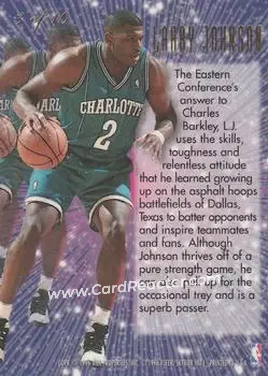 1995-96 Flair - New Heights #3 - Larry Johnson - Charlotte Hornets - Back