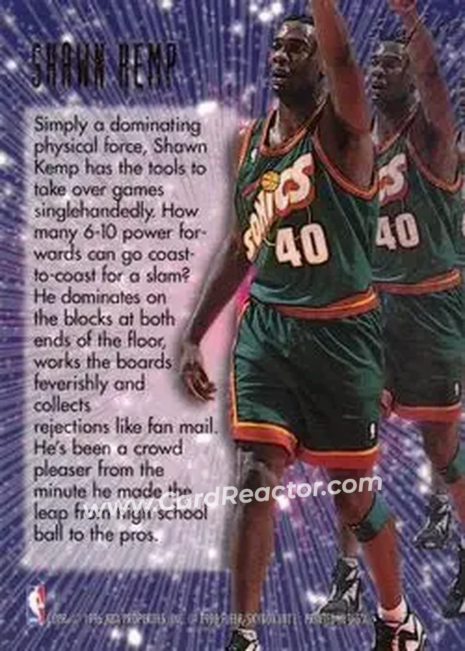 1995-96 Flair - New Heights #5 - Shawn Kemp - Seattle SuperSonics - Back