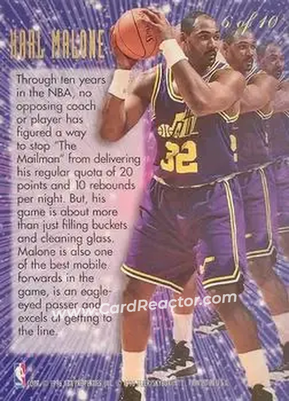 1995-96 Flair - New Heights #6 - Karl Malone - Utah Jazz - Back
