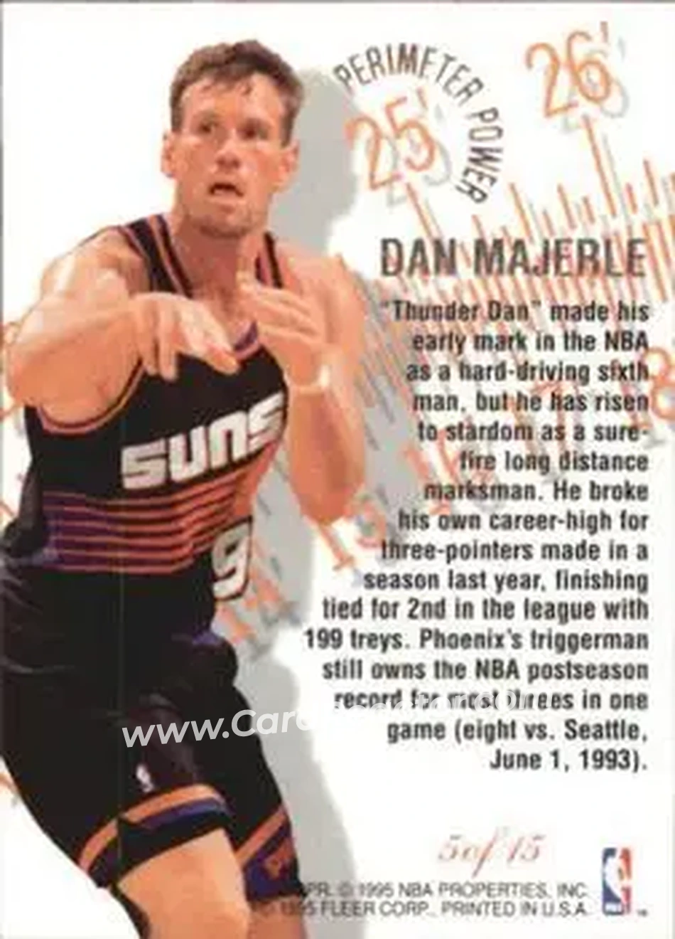 1995-96 Flair - Perimeter Power #5 - Dan Majerle - Phoenix Suns - Back