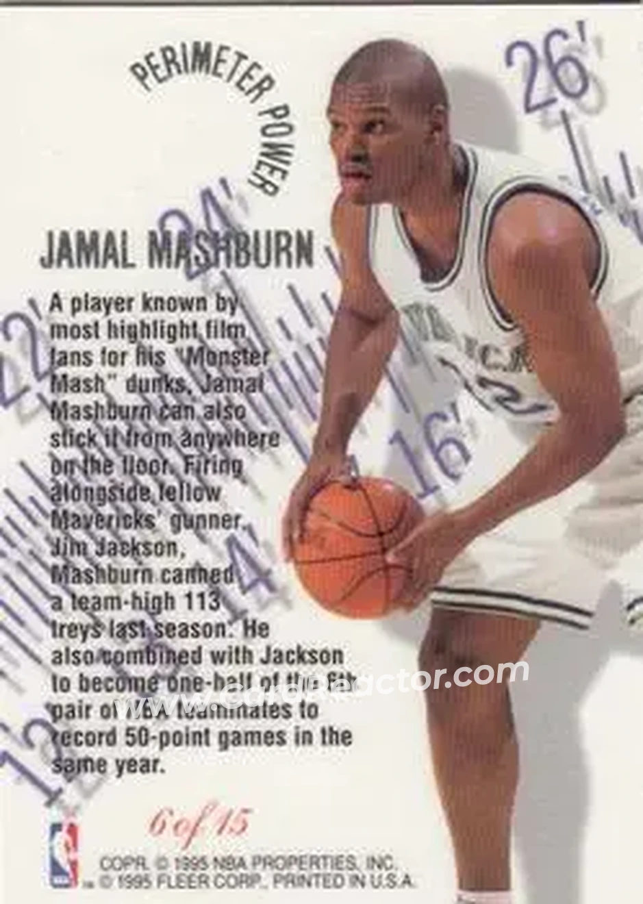 1995-96 Flair - Perimeter Power #6 - Jamal Mashburn - Dallas Mavericks - Back