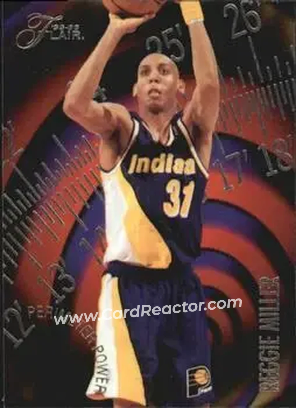 1995-96 Flair - Perimeter Power #7 - Reggie Miller - Indiana Pacers - Front