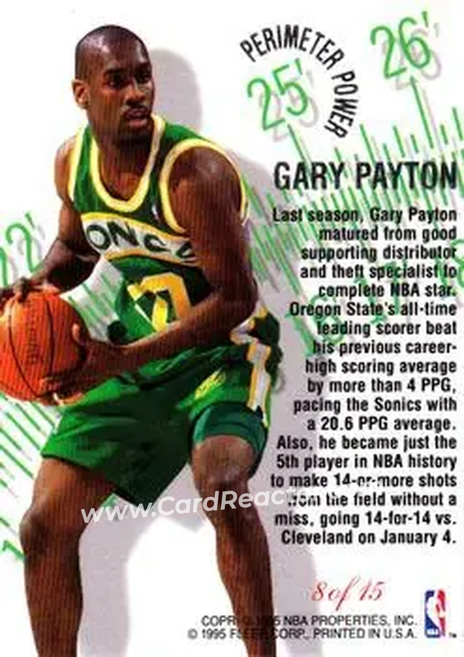 1995-96 Flair - Perimeter Power #8 - Gary Payton - Seattle SuperSonics - Back