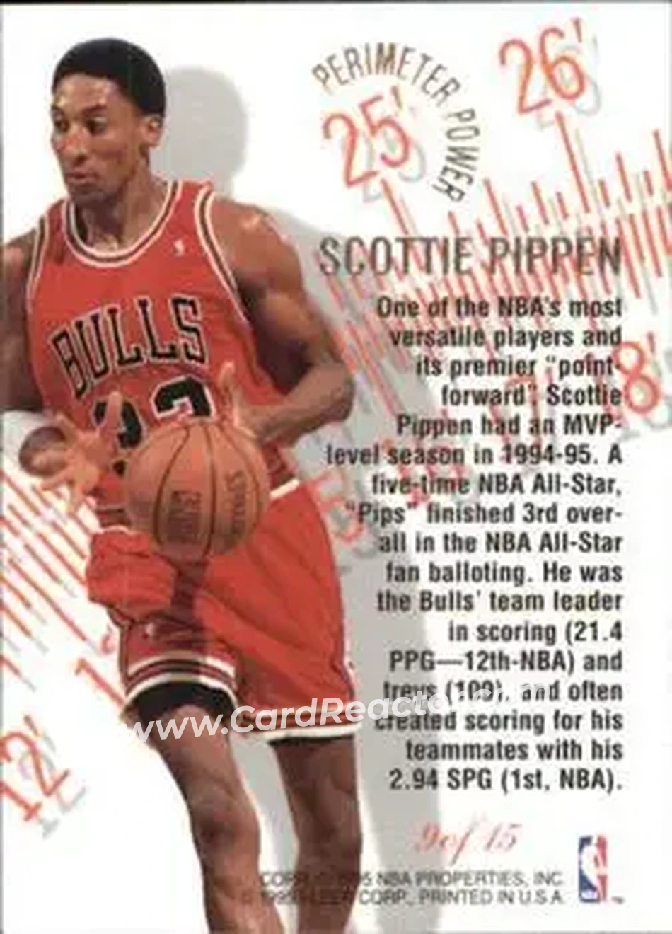 1995-96 Flair - Perimeter Power #9 - Scottie Pippen - Chicago Bulls - Back