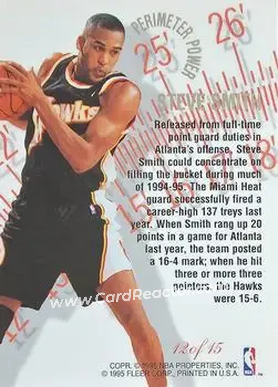 1995-96 Flair - Perimeter Power #12 - Steve Smith - Atlanta Hawks - Back