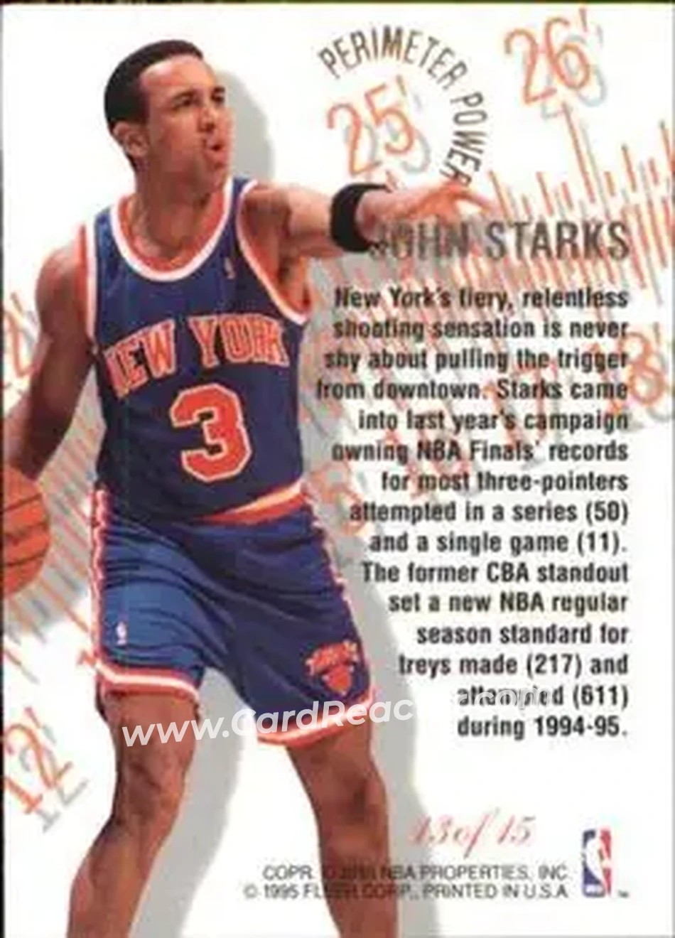 1995-96 Flair - Perimeter Power #13 - John Starks - New York Knicks - Back