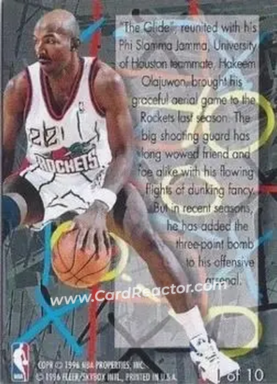 1995-96 Flair - Play Makers #1 - Clyde Drexler - Houston Rockets - Back