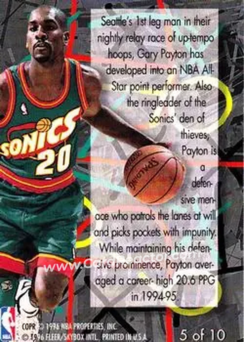 1995-96 Flair - Play Makers #5 - Gary Payton - Seattle SuperSonics - Back