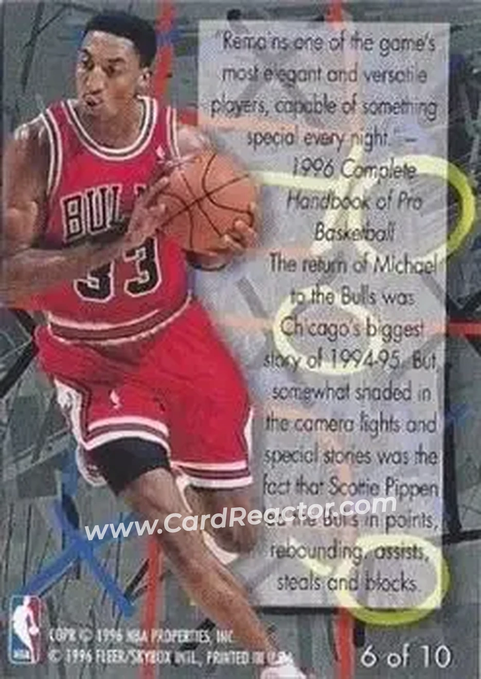 1995-96 Flair - Play Makers #6 - Scottie Pippen - Chicago Bulls - Back