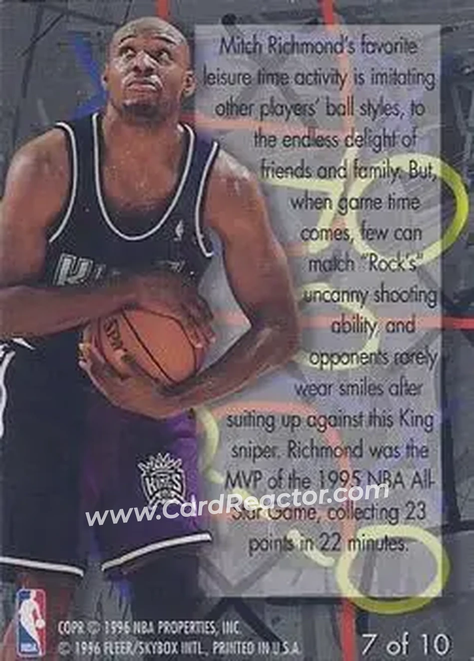 1995-96 Flair - Play Makers #7 - Mitch Richmond - Sacramento Kings - Back