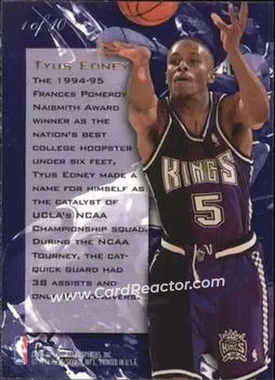 1995-96 Flair - Wave of the Future #1 - Tyus Edney - Sacramento Kings - Back