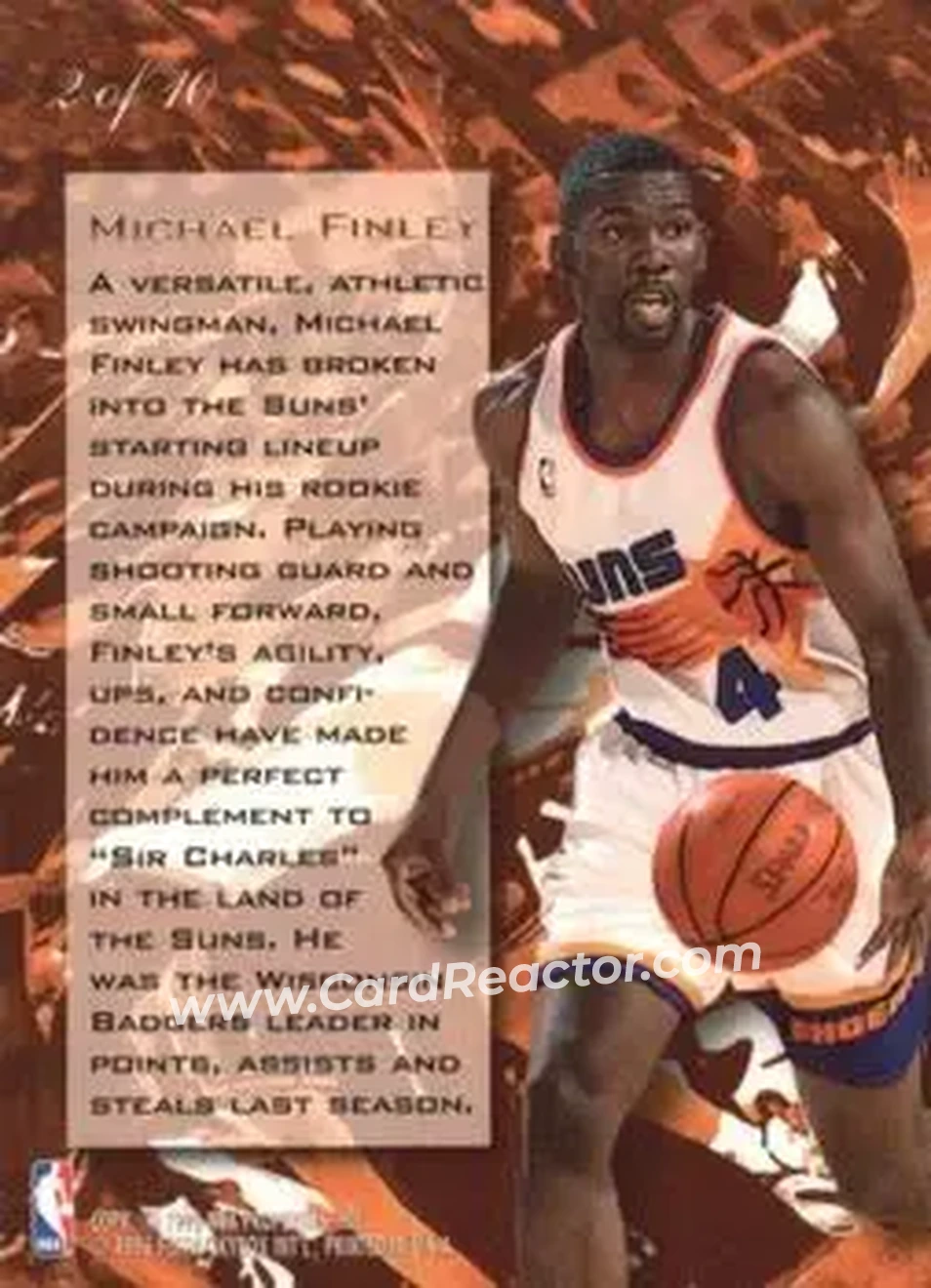 1995-96 Flair - Wave of the Future #2 - Michael Finley - Phoenix Suns - Back