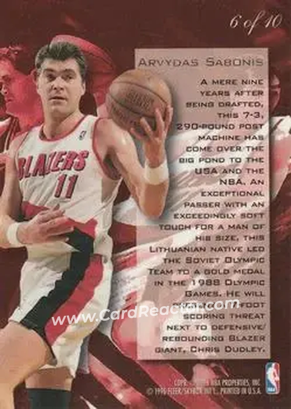 1995-96 Flair - Wave of the Future #6 - Arvydas Sabonis - Portland Trail Blazers - Back