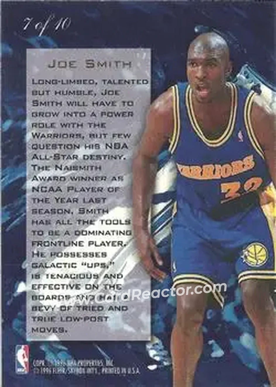 1995-96 Flair - Wave of the Future #7 - Joe Smith - Golden State Warriors - Back