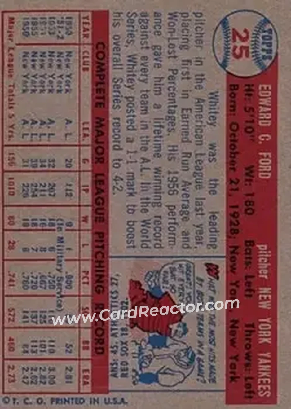 1957 Topps #25 - Ed "Whitey" Ford - New York Yankees - Back 1957 Topps #25 - Ed "Whitey" Ford - New York Yankees - Back
