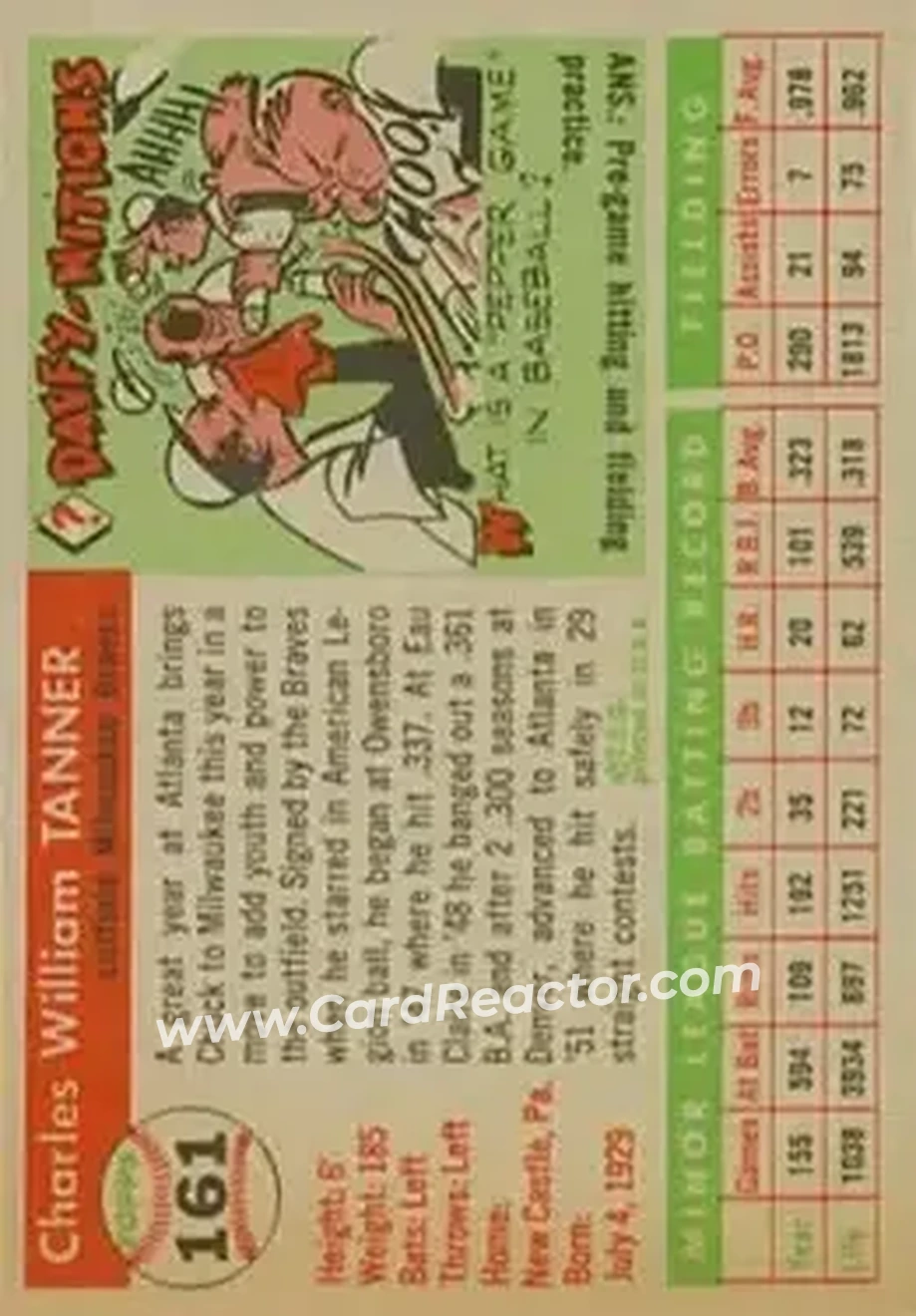 1955 Topps #161 - Chuck Tanner - Milwaukee Braves - Back