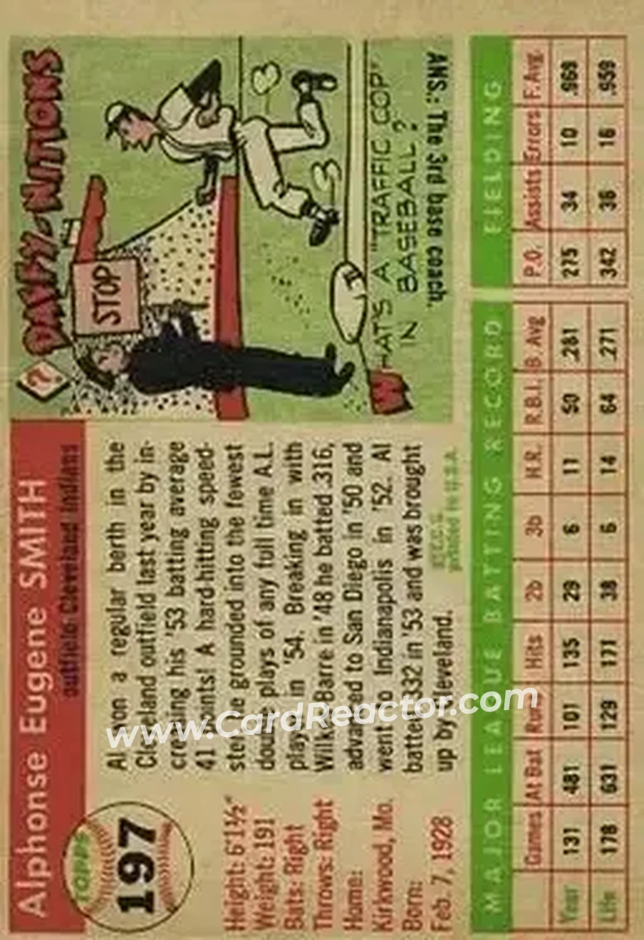 1955 Topps #197 - Al Smith - Cleveland Indians - Back