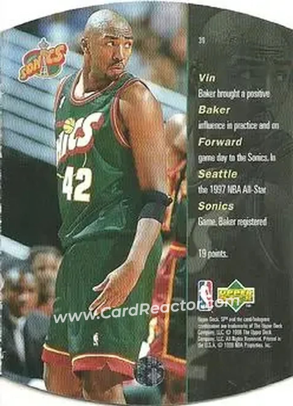 1997-98 SPx Basketball - Gold #39 - Vin Baker - Seattle SuperSonics - Back