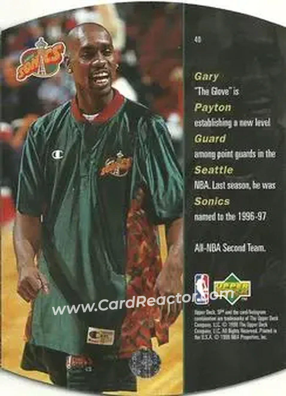 1997-98 SPx Basketball - Gold #40 - Gary Payton - Seattle SuperSonics - Back