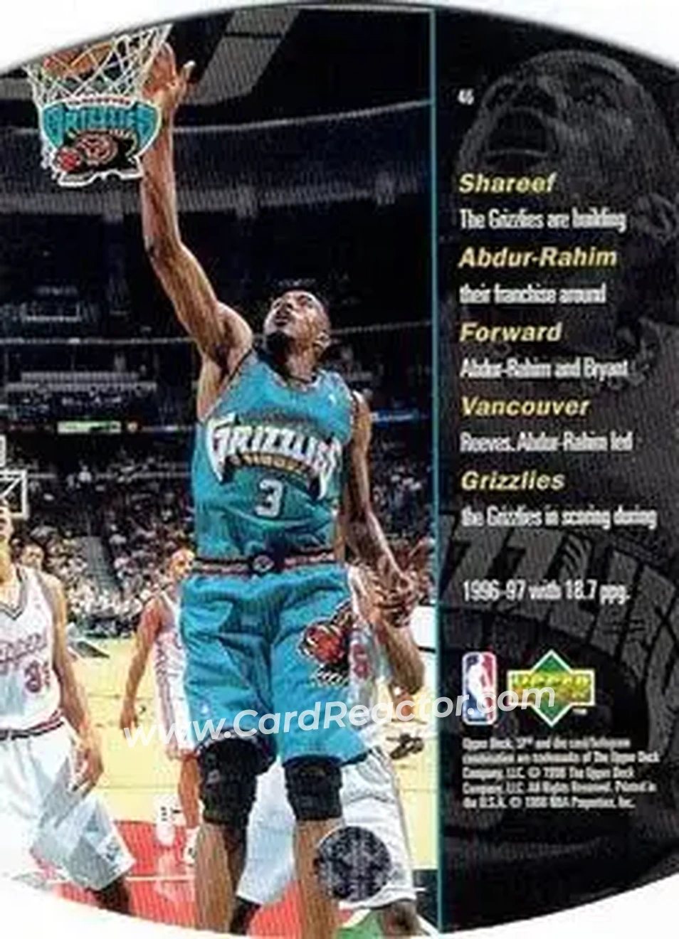 1997-98 SPx Basketball - Gold #46 - Shareef Abdur-Rahim - Vancouver Grizzlies - Back