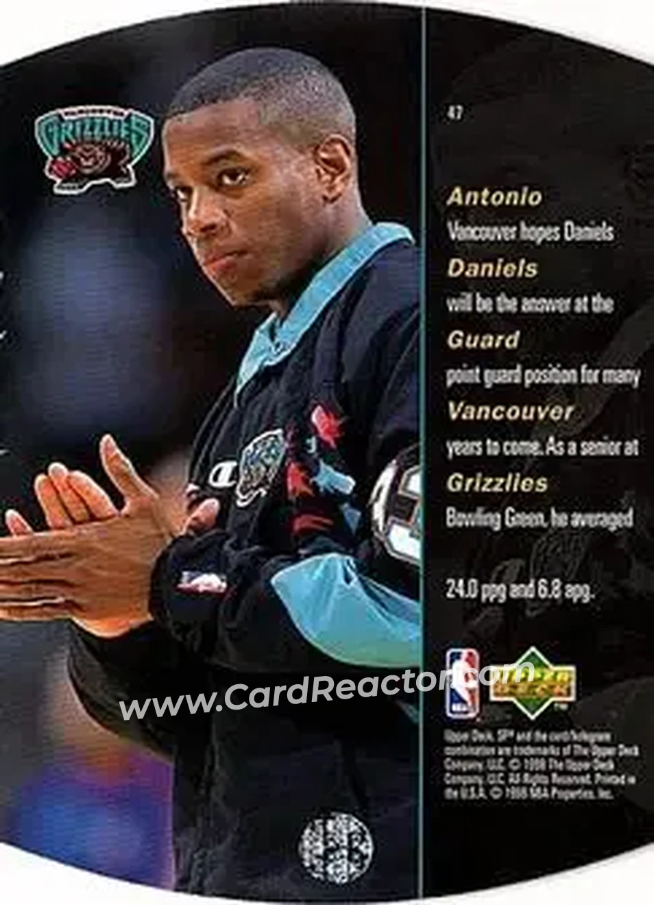 1997-98 SPx Basketball - Gold #47 - Antonio Daniels - Vancouver Grizzlies - Back