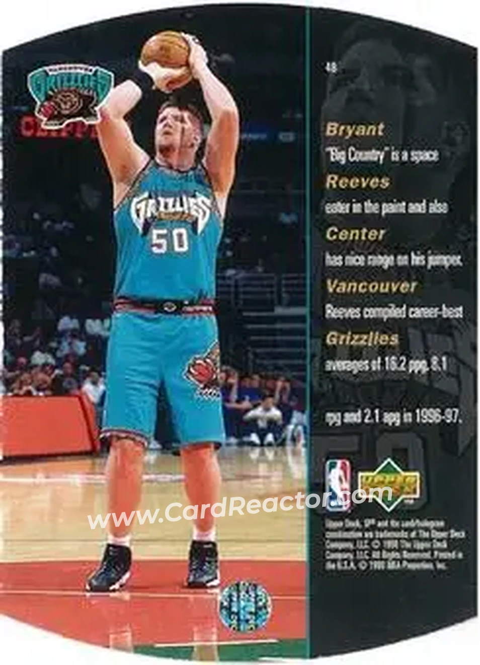 1997-98 SPx Basketball - Gold #48 - Bryant Reeves - Vancouver Grizzlies - Back