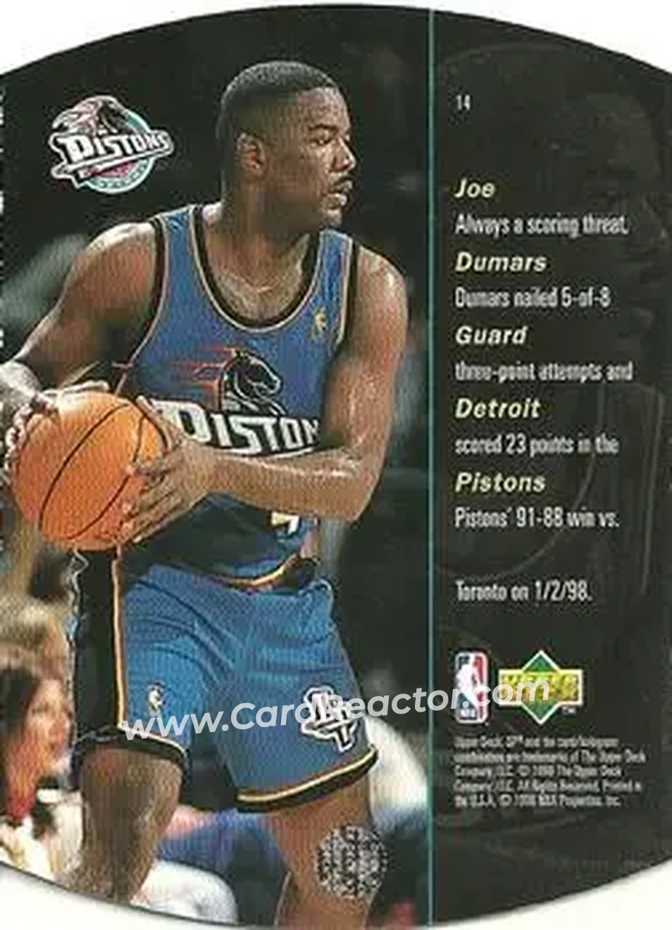 1997-98 SPx Basketball - Silver #14 - Joe Dumars - Detroit Pistons - Back