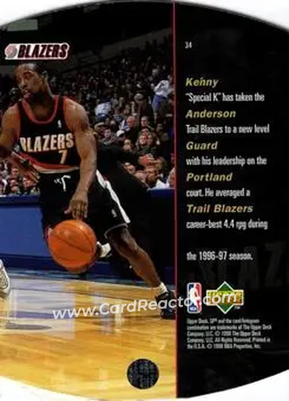 1997-98 SPx Basketball - Silver #34 - Kenny Anderson - Portland Trail Blazers - Back
