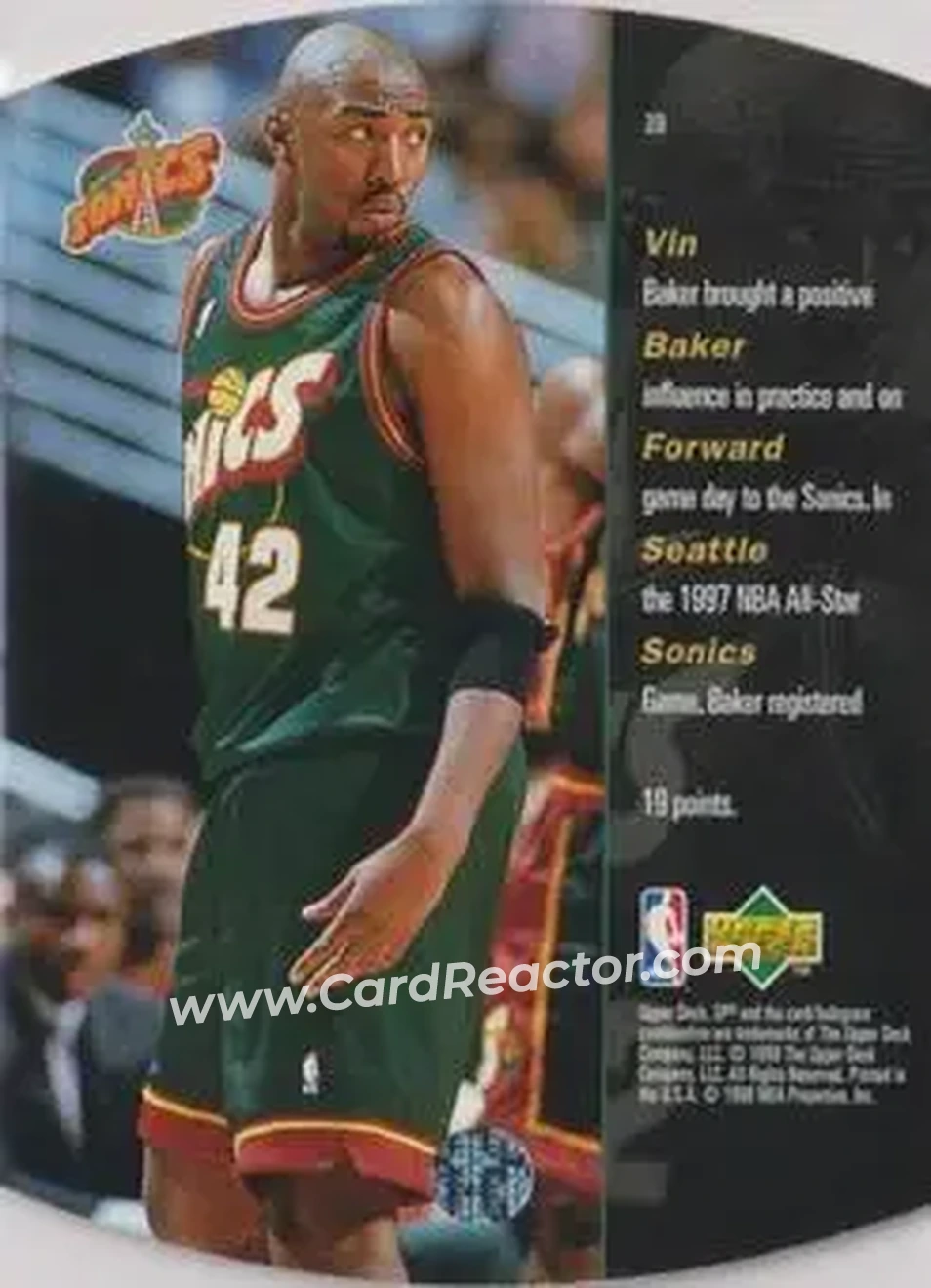 1997-98 SPx Basketball - Silver #39 - Vin Baker - Seattle SuperSonics - Back