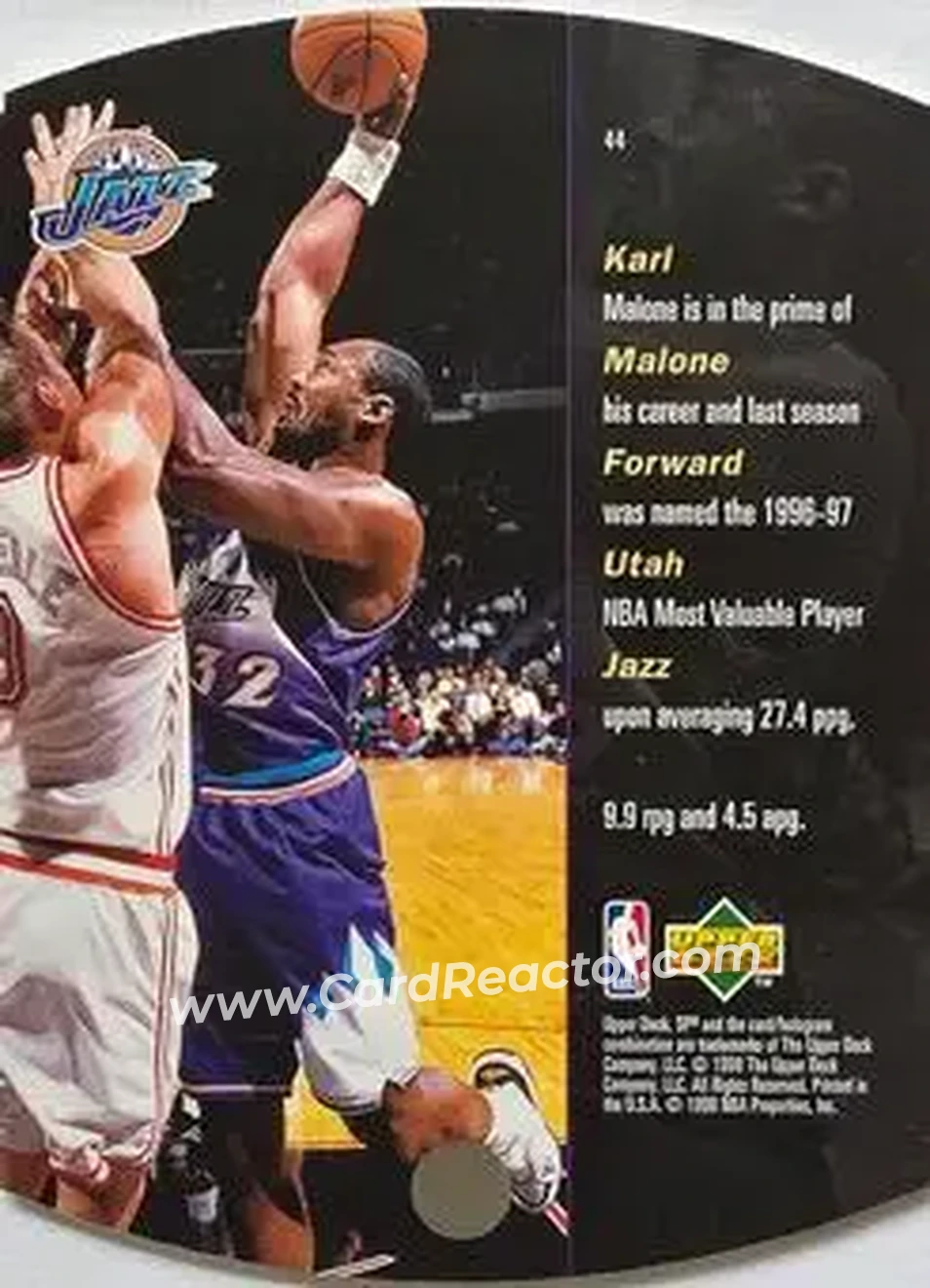1997-98 SPx Basketball - Silver #44 - Karl Malone - Utah Jazz - Back